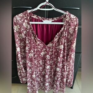 LC Lauren Conrad Floral Blouse - Burgundy and White